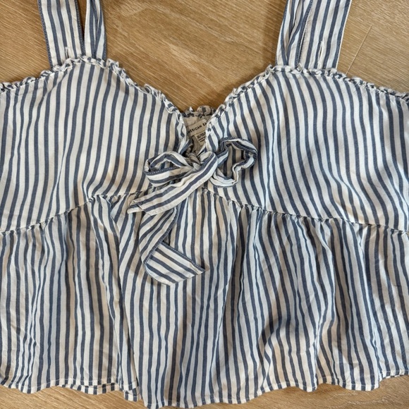 American Eagle Tie-Front‎ Babydoll Sleeveless Striped Blue Blouse Womens XL - Picture 6 of 13